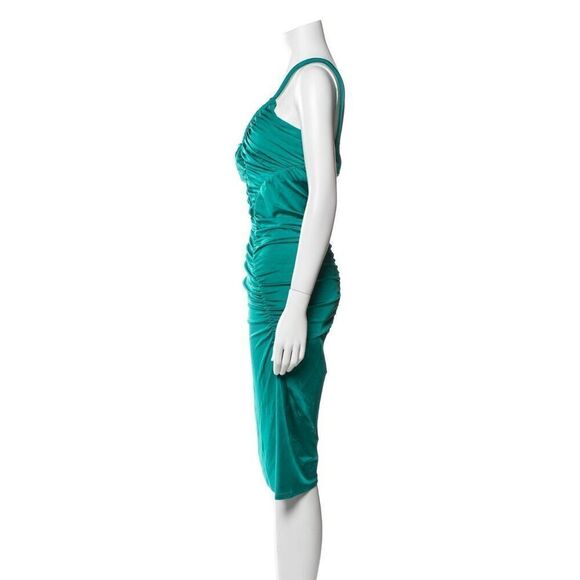 NEW ET Ochs Mary Curve Rushed One-shoulder Satin Teal Midi Dress Pickles Size 8 - Picture 8 of 13